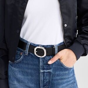 Rag & Bone Audrey Leather Belt Black Silver Large